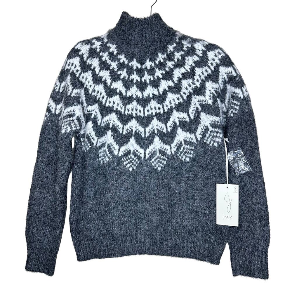 Joie Nordic Fair Isle Mock Neck Sweater Wool Blend Soft Gray Size Small NWT